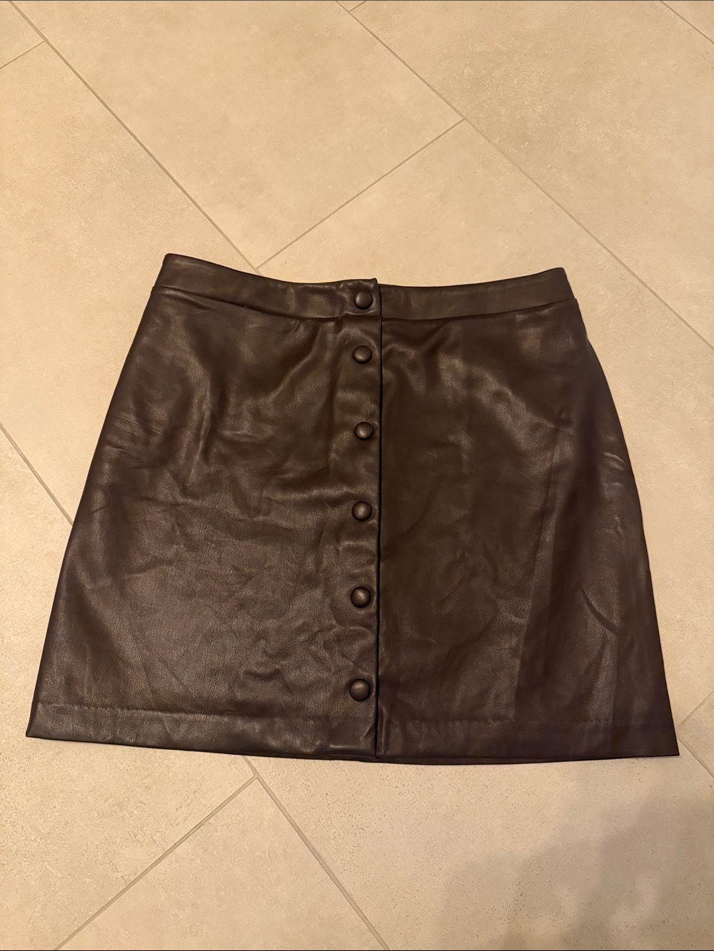 LOFT Chocolate Brown Button-Front Faux Leather Mini Skirt